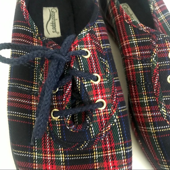 Vintage 1970’s plaid dark academia preppy sneakers lace up flats shoes - Picture 4 of 11